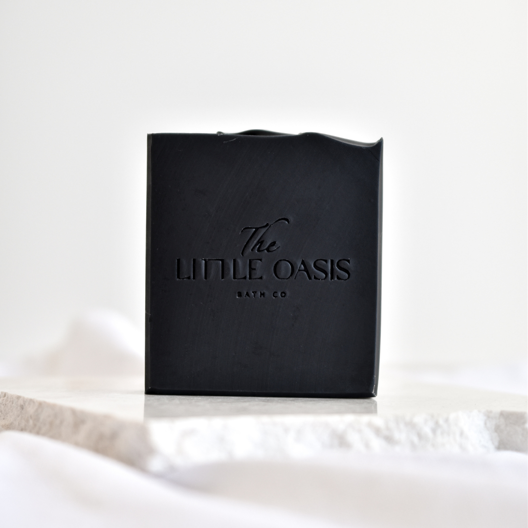 Charcoal, Sea Salt and Lime Vegan Handmade Soap Bar. Front View, black colour. All natural ingredients, Australian made.