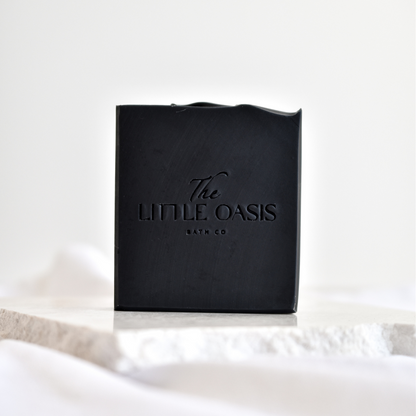 Charcoal, Sea Salt and Lime Vegan Handmade Soap Bar. Front View, black colour. All natural ingredients, Australian made.