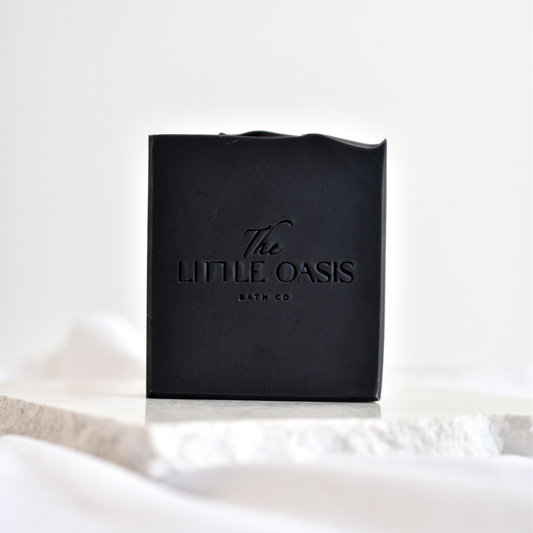 Charcoal, Sea Salt and Lime Vegan Handmade Soap Bar. Front View, black colour. All natural ingredients, Australian made.